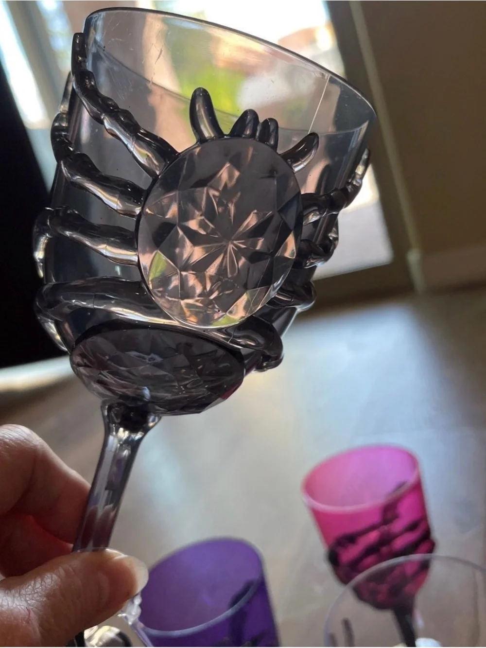 4 Halloween Goblets 2 Spiders & 2 Skeleton hands